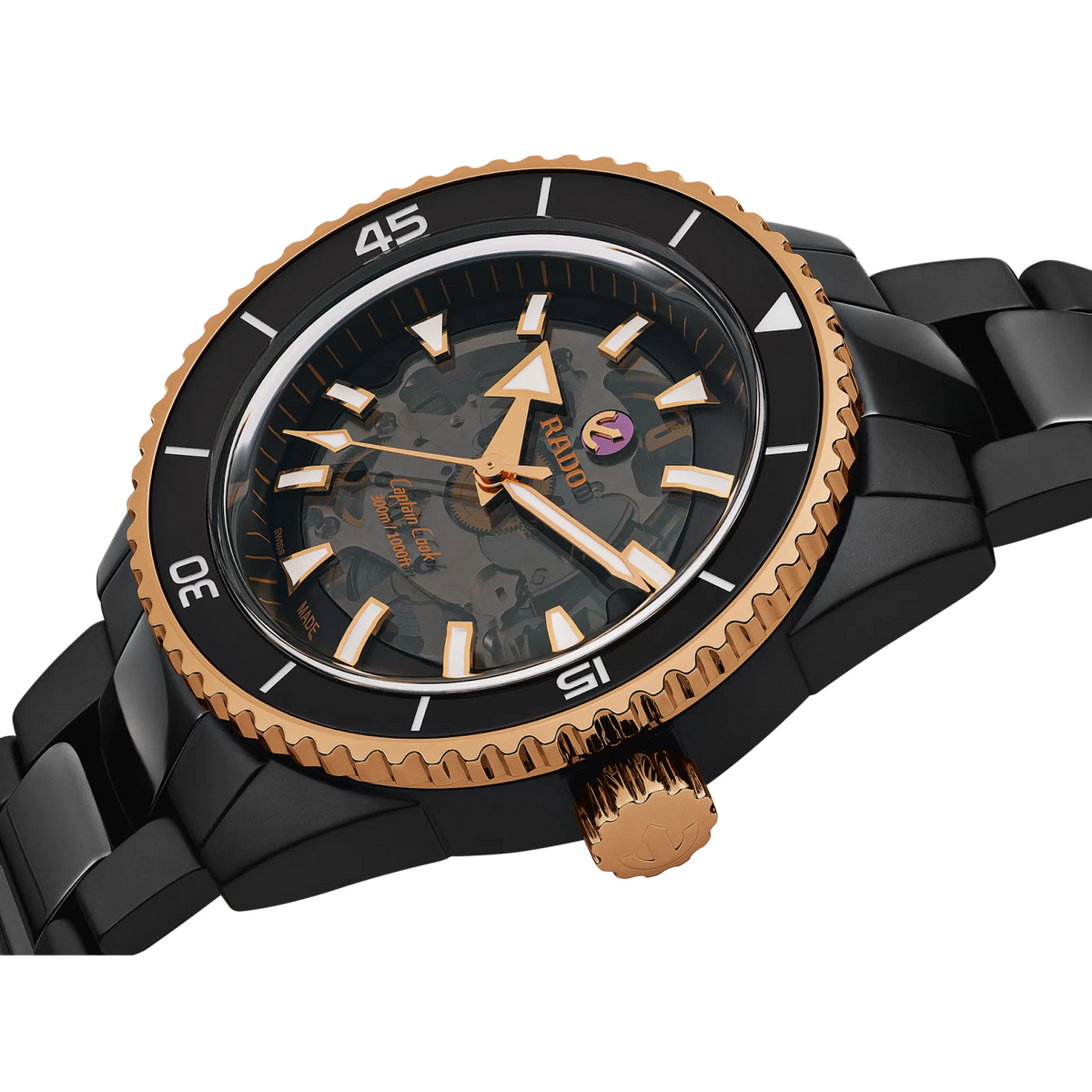Rado Captain Cook Black High-Tech Ceramic Monobloc with Rose Gold PVD Stainless Steel Rotating Bezel for Unisex R32127162