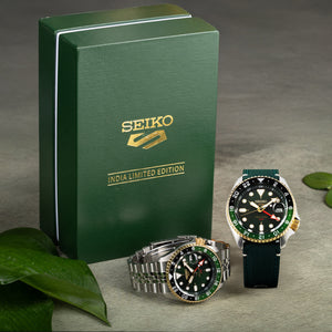 Box contents for the limited edition Seiko watch, including special straps and an exclusive wildlife photograph by Varun Aditya.