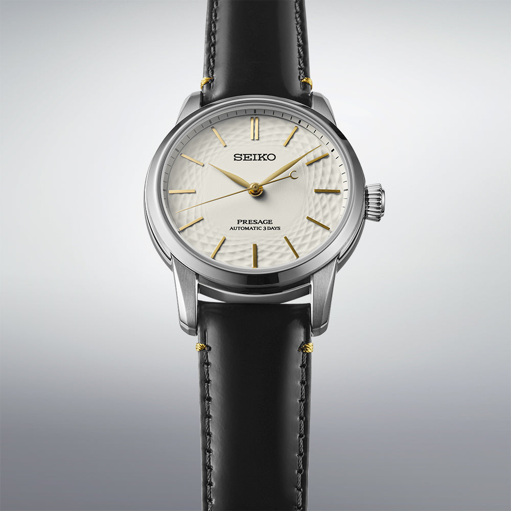 Scale view of Seiko Presage Unglazed Arita Porcelain Mens Watch SPB497J1