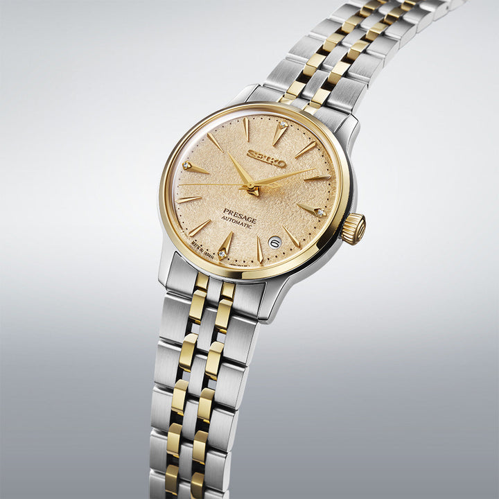 Side angle view of Seiko Presage Frozen Daiquiri Diamond Cocktail Watch SRPL64J1
