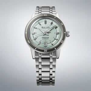 Bright view of Seiko Presage Style 60's Ice Green Dial Mens Watch SRPL71J1