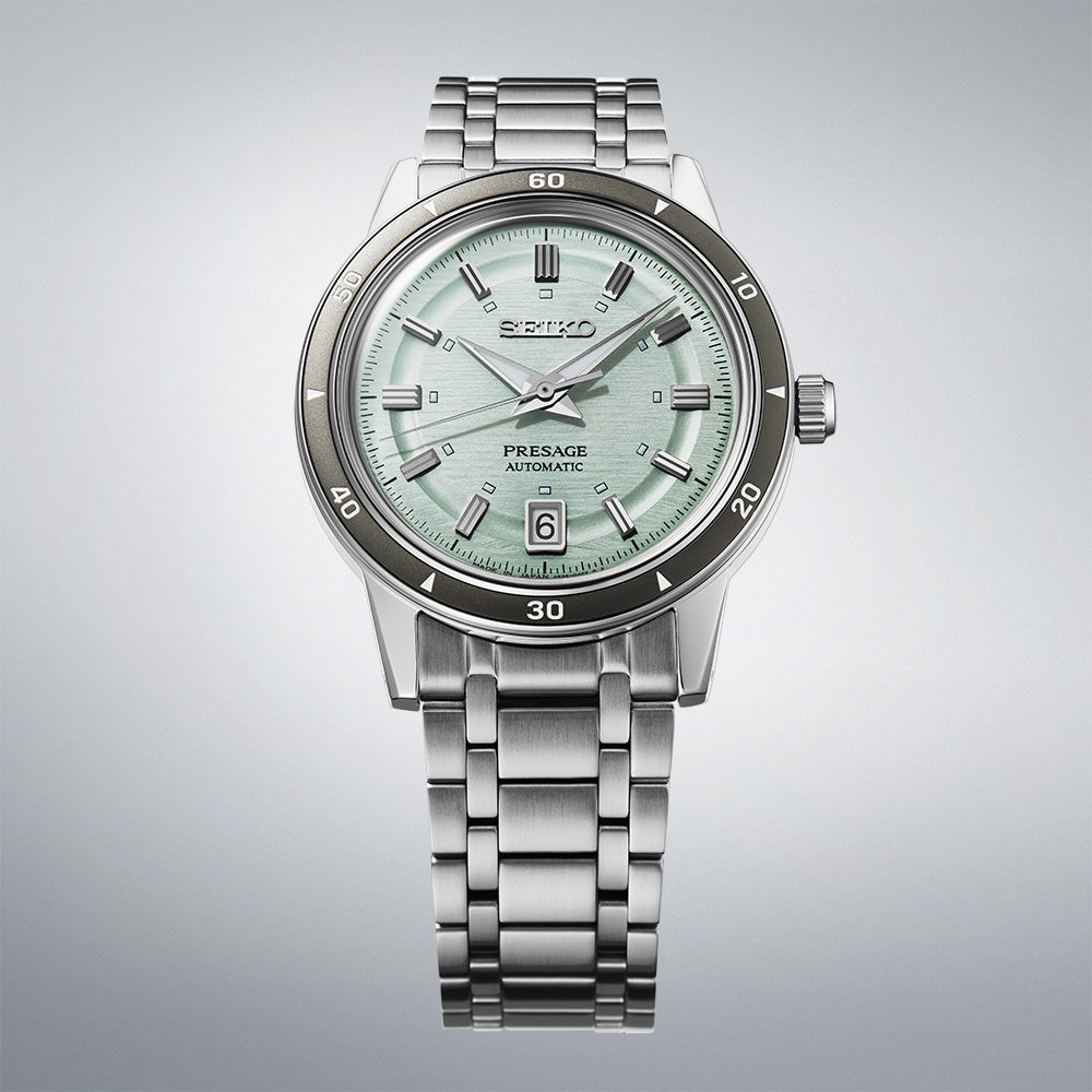 Bright view of Seiko Presage Style 60's Ice Green Dial Mens Watch SRPL71J1