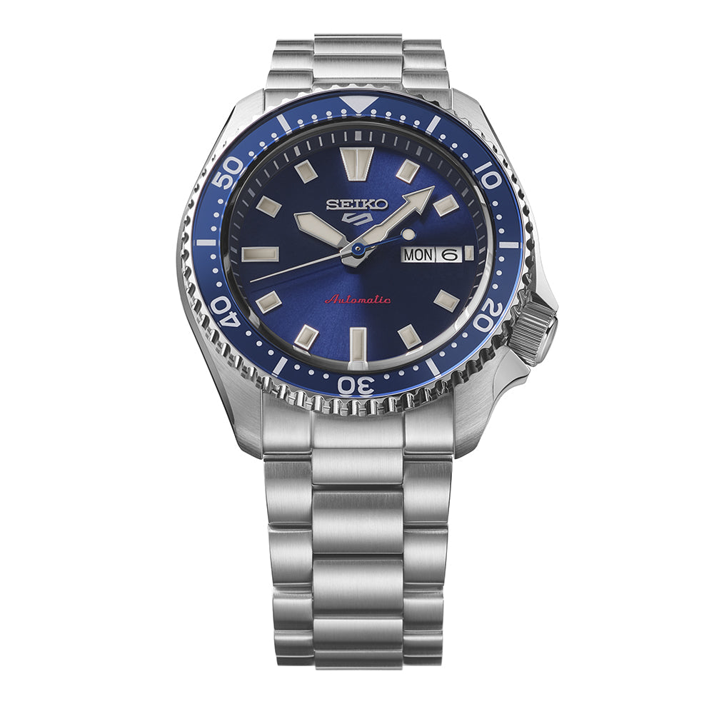 Close view of Seiko 5 Sports SKX Redux In Koniro Blue Mens Watch SRPL83K1