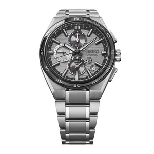 Close view of Astron GPS Solar Dual Time Silvery Grey Mens Watch SSH177J1