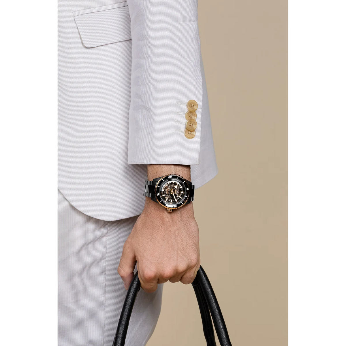 Rado Captain Cook Black High-Tech Ceramic Monobloc with Rose Gold PVD Stainless Steel Rotating Bezel for Unisex R32127162