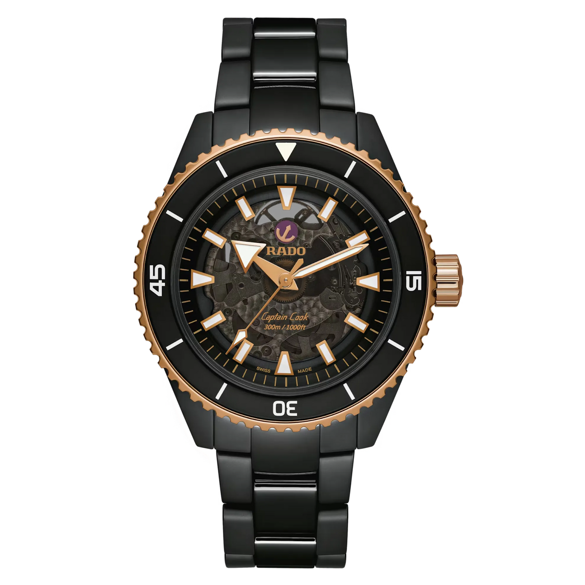 Rado Captain Cook Black High-Tech Ceramic Monobloc with Rose Gold PVD Stainless Steel Rotating Bezel for Unisex R32127162